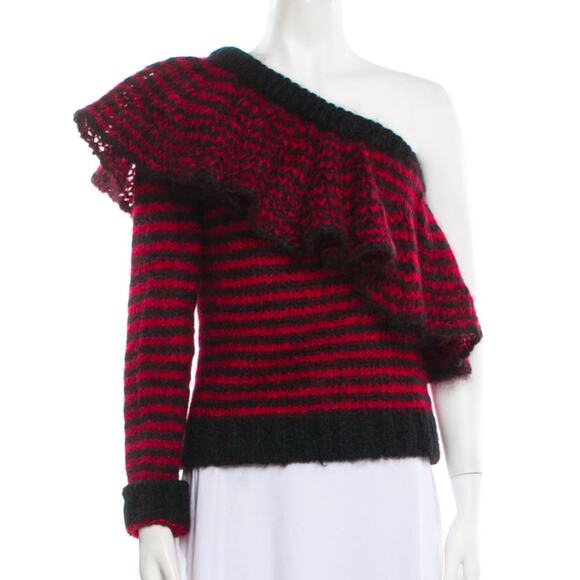 Philosophy Di Lorenzo Serafini Red Black Striped Ruffle Mohair Sweater S US 4 - Picture 4 of 12